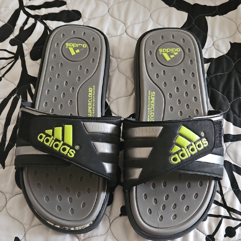 Adidas Adult Men's Slide Sandals - Black and Neon Yellow
